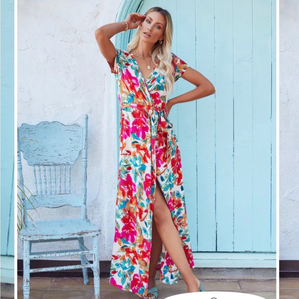Vici What In Carnation Bardot Wrap Maxi Dress size small